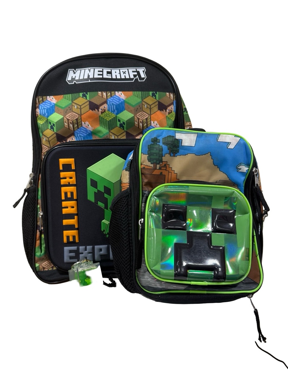 Minecraft Kids Green Creeper Backpack Set with Lunch Bag